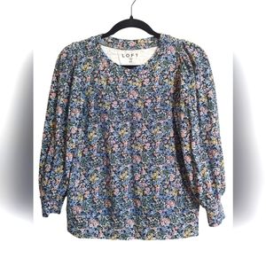 Loft Ditsy Pastel Floral 3/4 Bubble Sleeve Crew Neck Sweater Size Xs